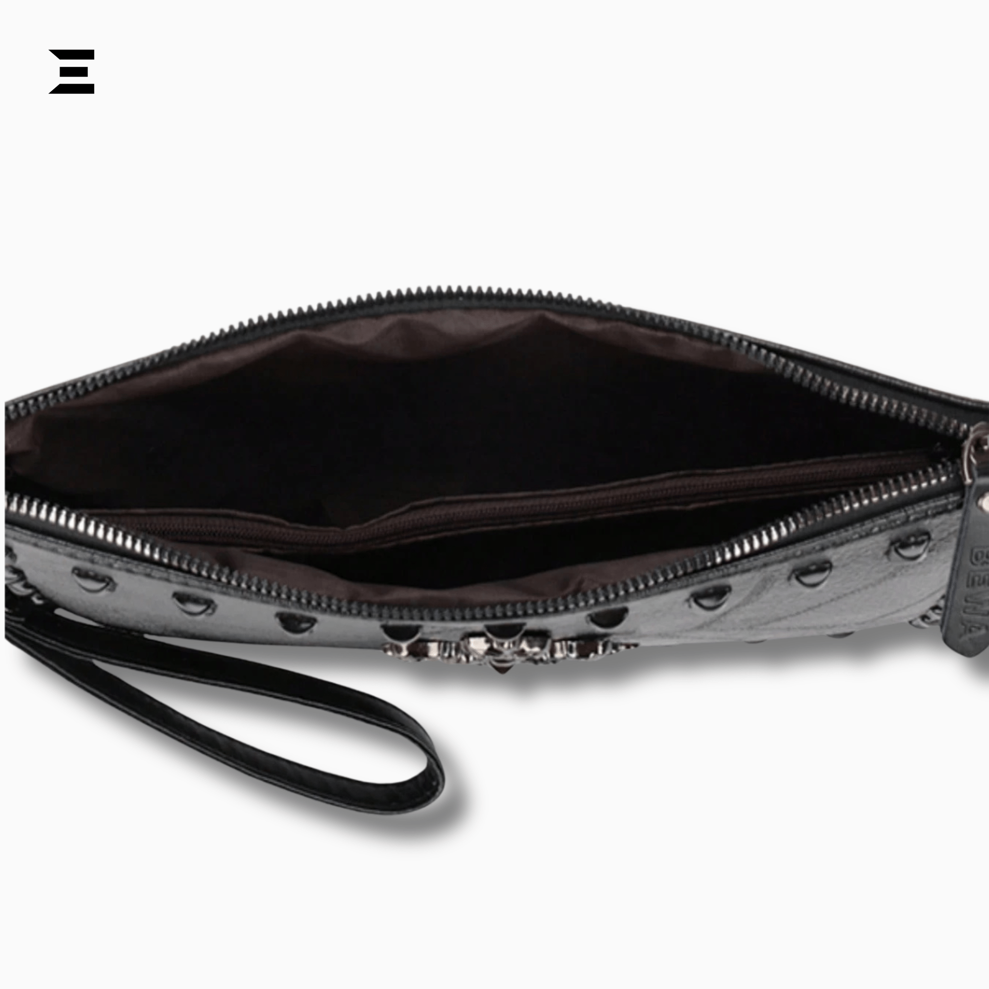 Black Skull Rivet Leather Clutch – Men’s Punk - Style Handbag | IBRELIA™ - IBRELIA