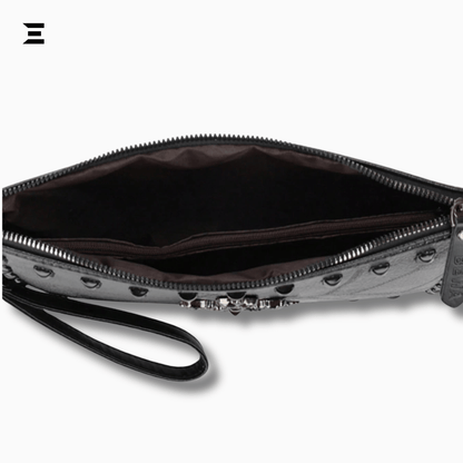 Black Skull Rivet Leather Clutch – Men’s Punk - Style Handbag | IBRELIA™ - IBRELIA