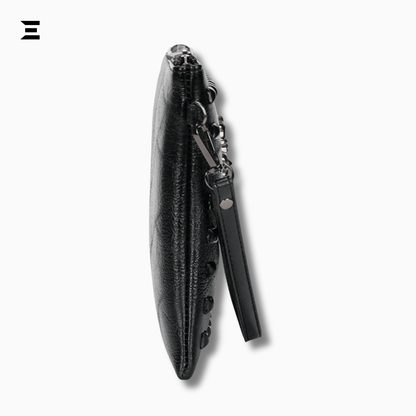 Black Skull Rivet Leather Clutch – Men’s Punk - Style Handbag | IBRELIA™ - IBRELIA