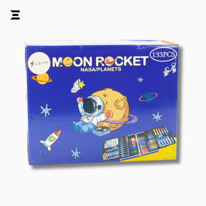 Moon Rocket 133 PCS Kids Art & Coloring Set – NASA Space Theme Drawing Kit | IBRELIA™ IBRELIA