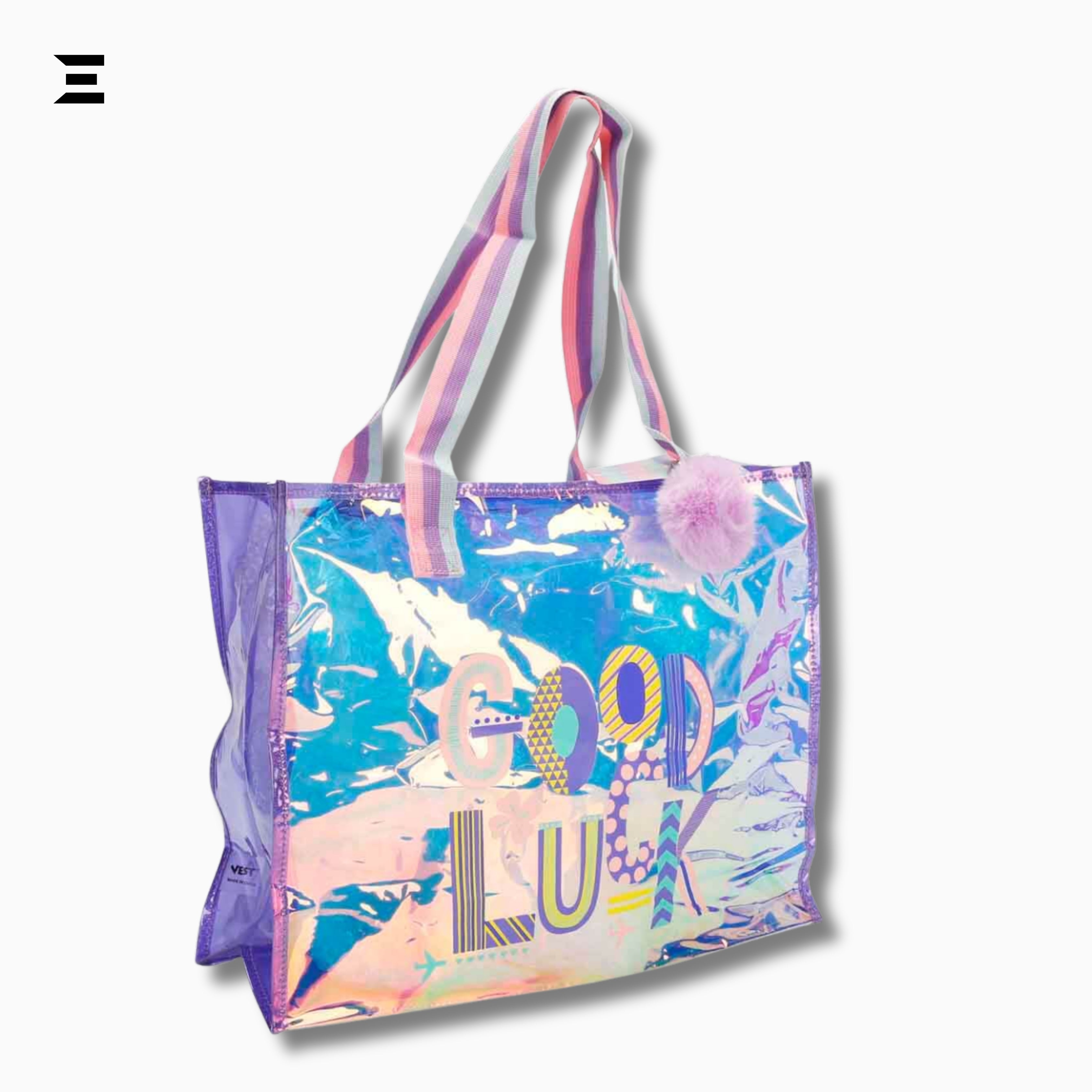 GOOD LUCK Holographic Kids Tote Bag – Crystal PVC School & Activity Bag 40×15×33 cm | IBRELIA™ IBRELIA