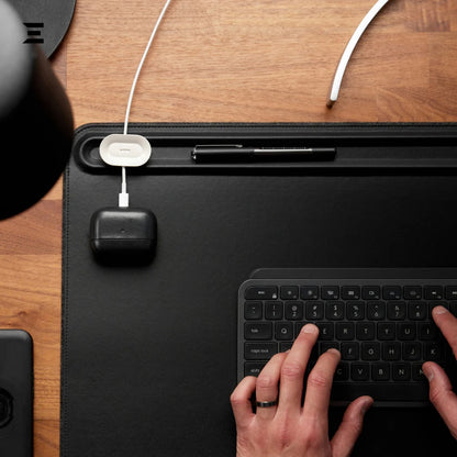 Premium PU Leather Desk Mouse Pad – Double Layer with Magnetic Cable Holder