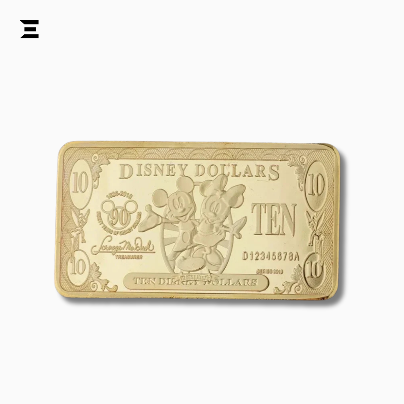 Rare Disney Dollars $10 Gold Coin Bar – 90th Anniversary Mickey Mouse Collectible IBRELIA