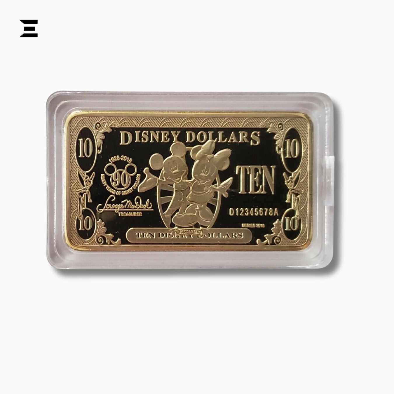 Rare Disney Dollars $10 Gold Coin Bar – 90th Anniversary Mickey Mouse Collectible IBRELIA