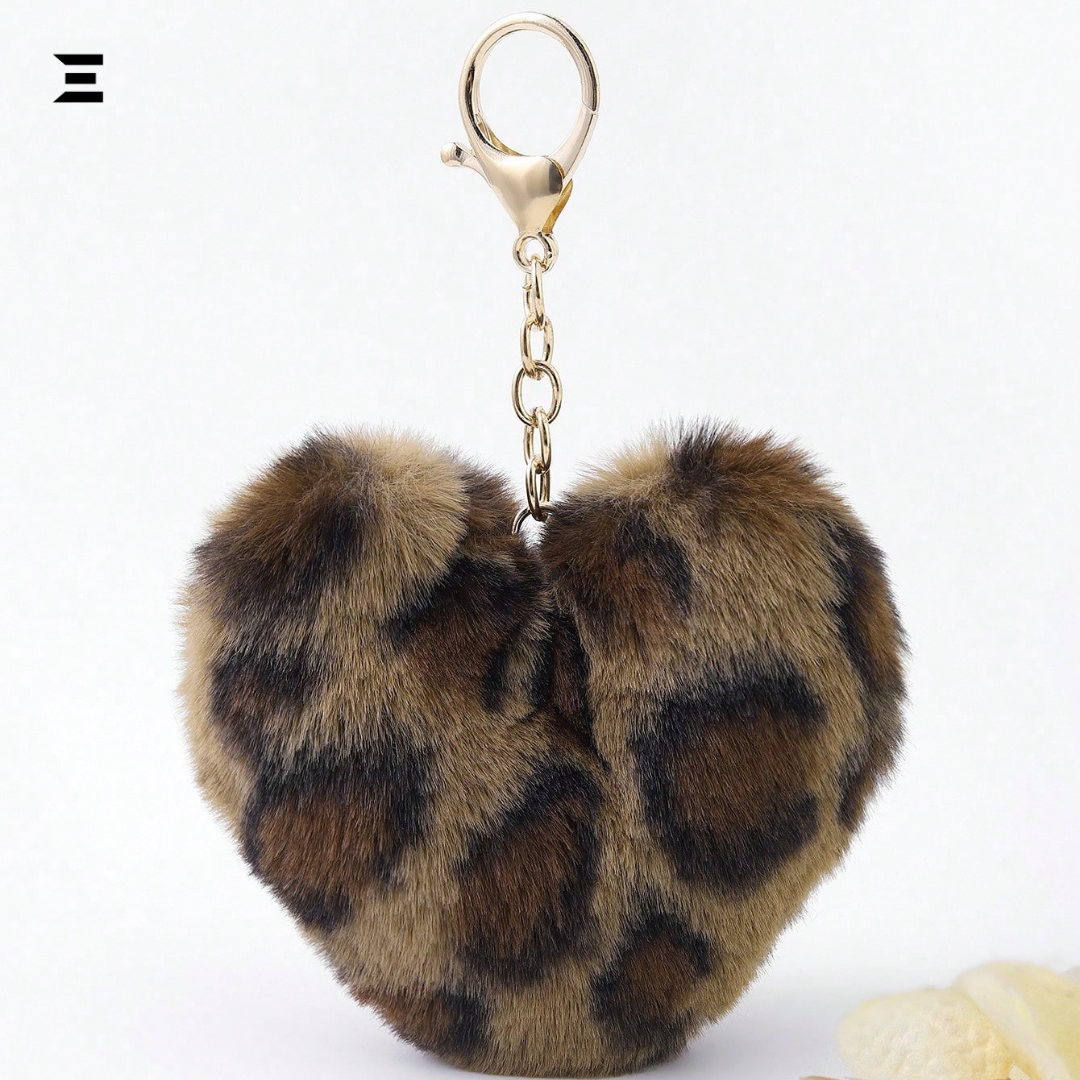 Leopard Heart Fur Keychain | Chic Bag & Key Accessory for Women | IBRELIA™
