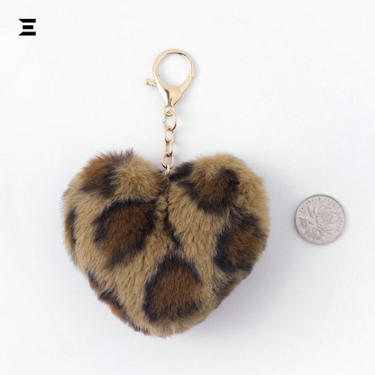 Leopard Heart Fur Keychain | Chic Bag & Key Accessory for Women | IBRELIA™