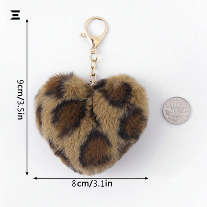 Leopard Heart Fur Keychain | Chic Bag & Key Accessory for Women | IBRELIA™