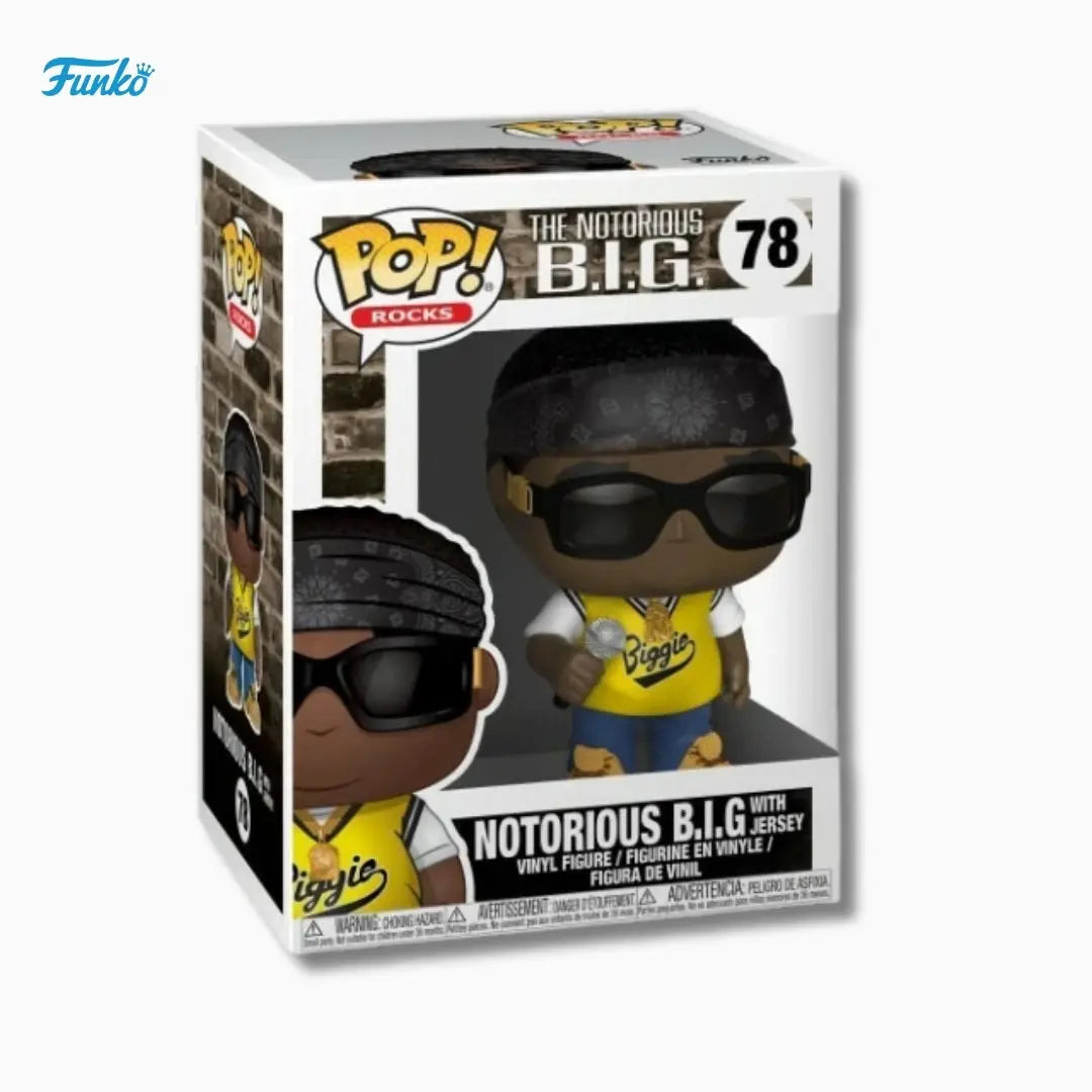 Funko Pop! vinyl figure packaging featuring The Notorious B.I.G. with jersey