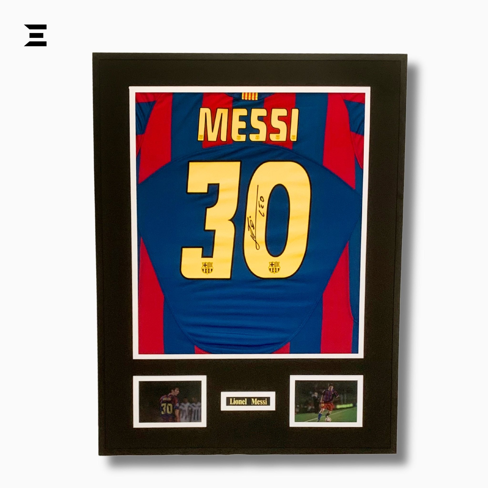 Lionel Messi “Signed” Barcelona Jersey Frame – Facsimile Autograph | Metal & Acrylic Display 23.5 × 31.5 in | IBRELIA™ - IBRELIA