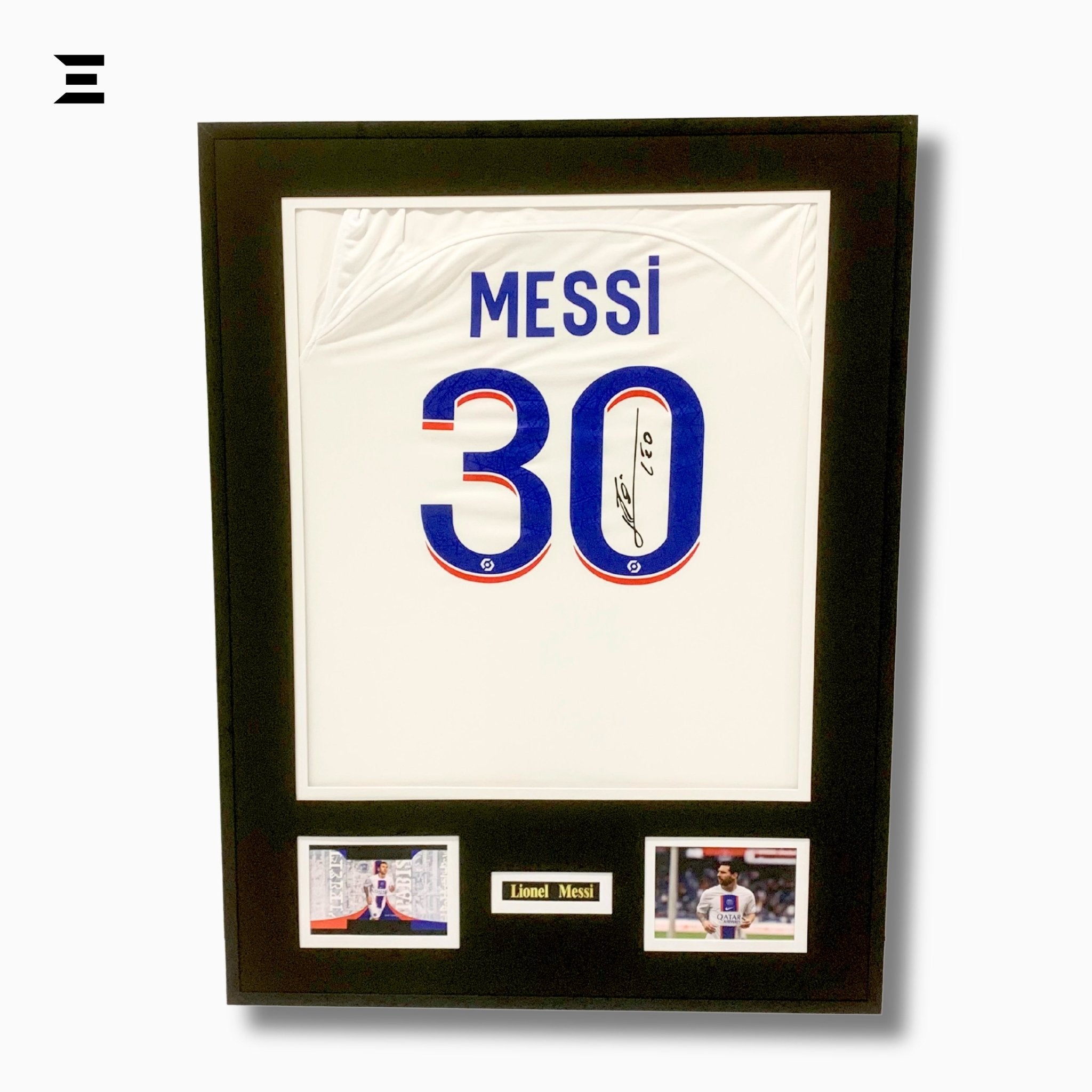 Lionel Messi “Signed” PSG Jersey Frame – Facsimile Autograph | Metal & Acrylic Display 23.5 × 31.5 in | IBRELIA™ - IBRELIA