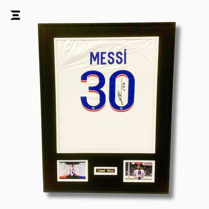 Lionel Messi “Signed” PSG Jersey Frame – Facsimile Autograph | Metal & Acrylic Display 23.5 × 31.5 in | IBRELIA™ - IBRELIA