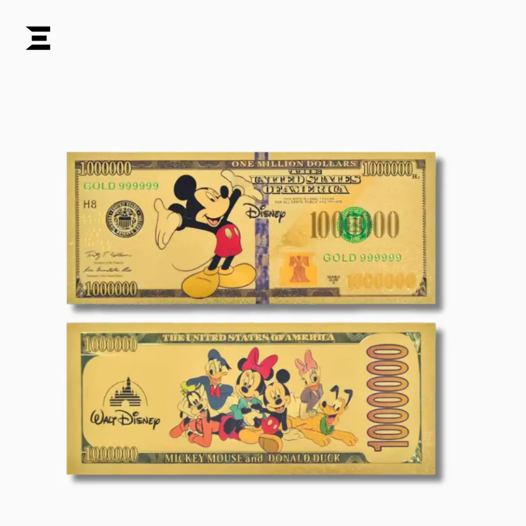24K Gold Plated $1,000,000 Mickey Mouse Collectible Note – Disney Cartoon Characters Edition IBRELIA