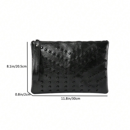 Black Rivet Oversized Wristlet Bag | PU Leather Studded Clutch for Women | IBRELIA™
