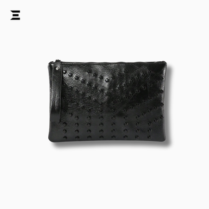 Black Rivet Oversized Wristlet Bag | PU Leather Studded Clutch for Women | IBRELIA™