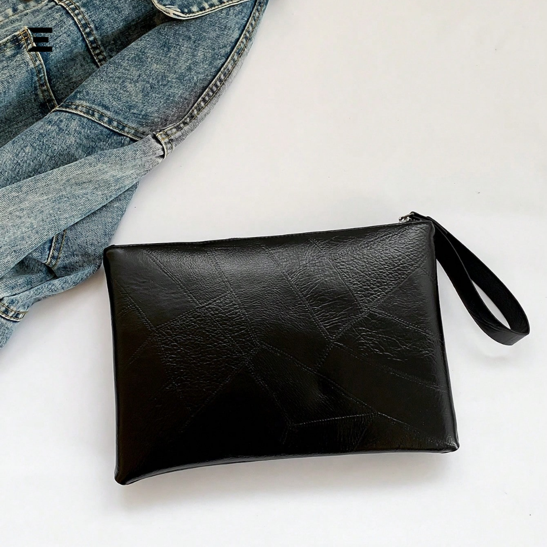 Black Rivet Oversized Wristlet Bag | PU Leather Studded Clutch for Women | IBRELIA™