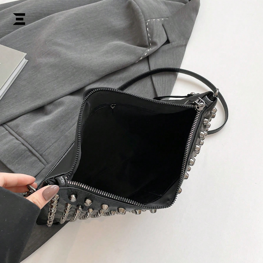Black Studded Gothic Shoulder Bag – High-End Y2K Crossbody Clutch & Envelope Handbag for Women