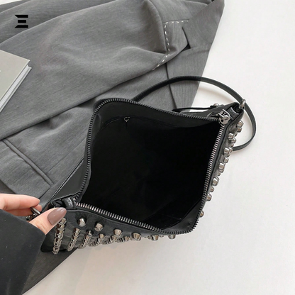 Black Studded Gothic Shoulder Bag – High-End Y2K Crossbody Clutch & Envelope Handbag for Women