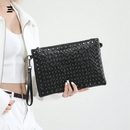 Black Studded Gothic Shoulder Bag – High-End Y2K Crossbody Clutch & Envelope Handbag for Women