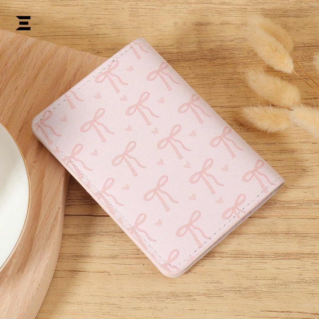Pink Bow Love Pattern Mini Purse & Pocket Wallet – Slim Lightweight Card Holder with ID Window & Cash Slot for Women & Girls