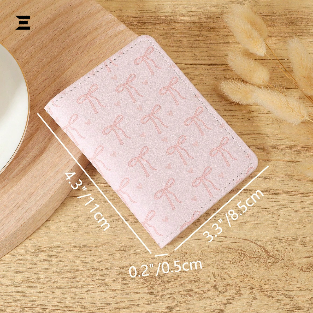 Pink Bow Love Pattern Mini Purse & Pocket Wallet – Slim Lightweight Card Holder with ID Window & Cash Slot for Women & Girls