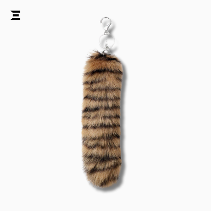 Premium Faux Fur Tail Keychain – Tiger Stripe Plush Accessory for Bags, Jeans & Backpacks