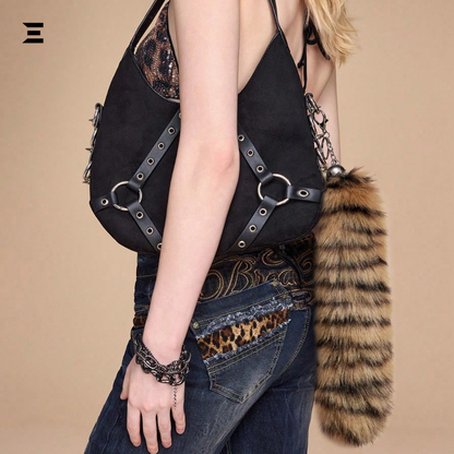 Premium Faux Fur Tail Keychain – Tiger Stripe Plush Accessory for Bags, Jeans & Backpacks