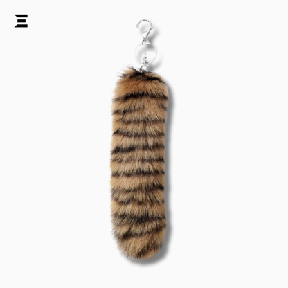 Premium Faux Fur Tail Keychain – Tiger Stripe Plush Accessory for Bags, Jeans & Backpacks