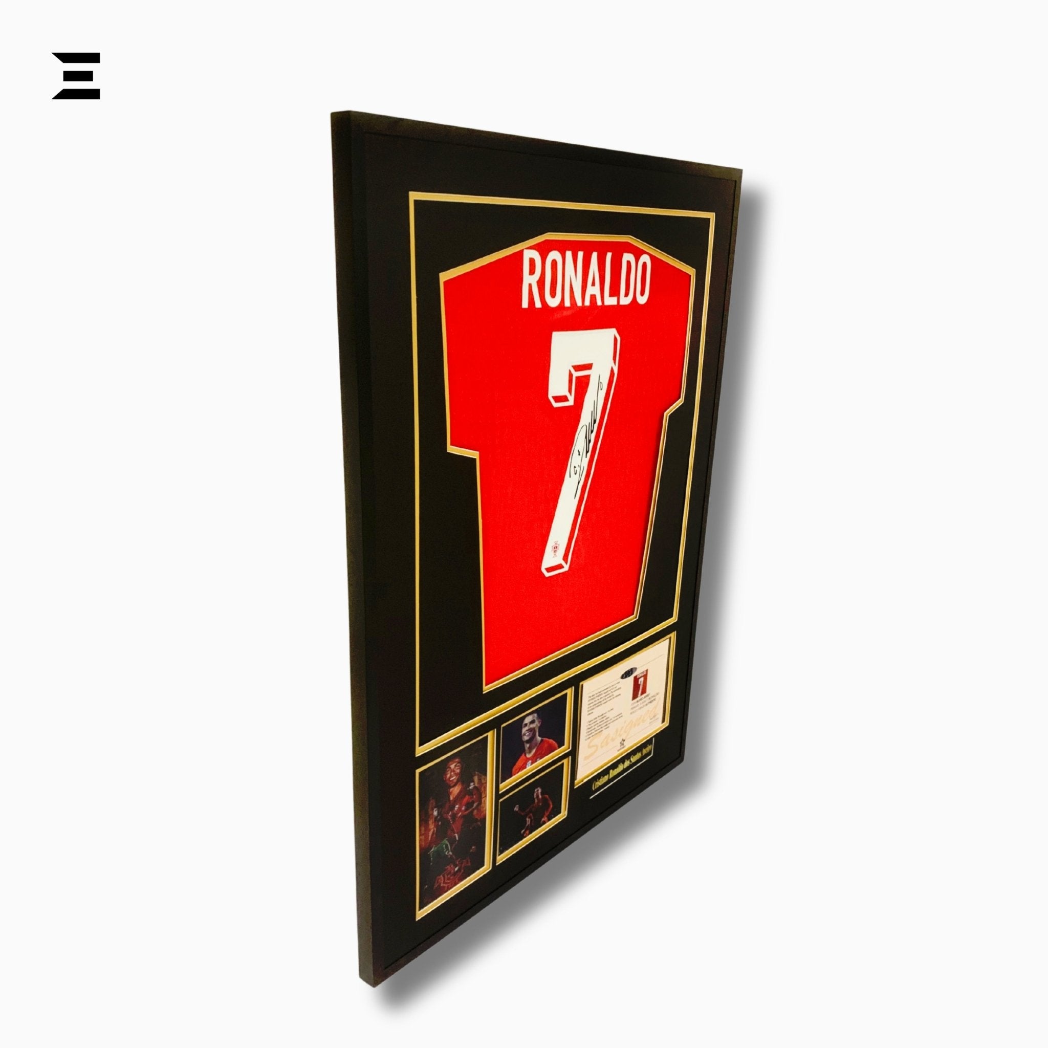 Cristiano Ronaldo “Signed” Portugal Gold Edition Jersey Frame – Facsimile Autograph | Metal & Acrylic Display 23.5 × 31.5 in | IBRELIA™ - IBRELIA