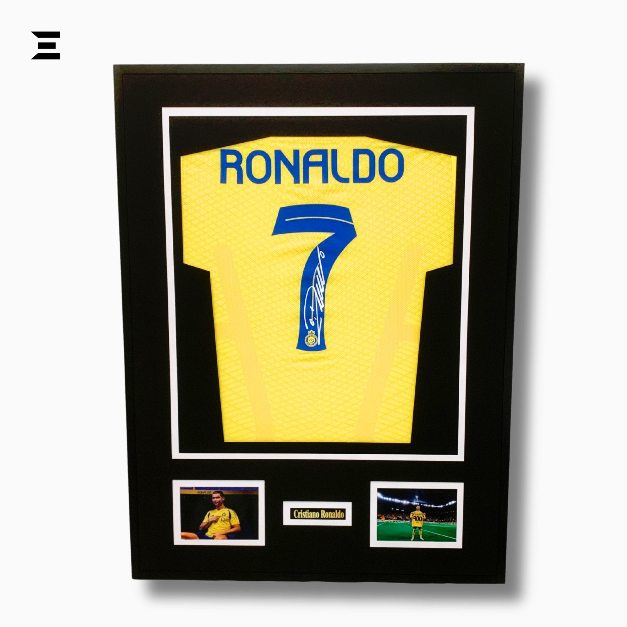 Cristiano Ronaldo “Signed” Al Nassr Jersey Frame – Facsimile Autograph | Metal & Acrylic Display 23.5 × 31.5 in | IBRELIA™ - IBRELIA