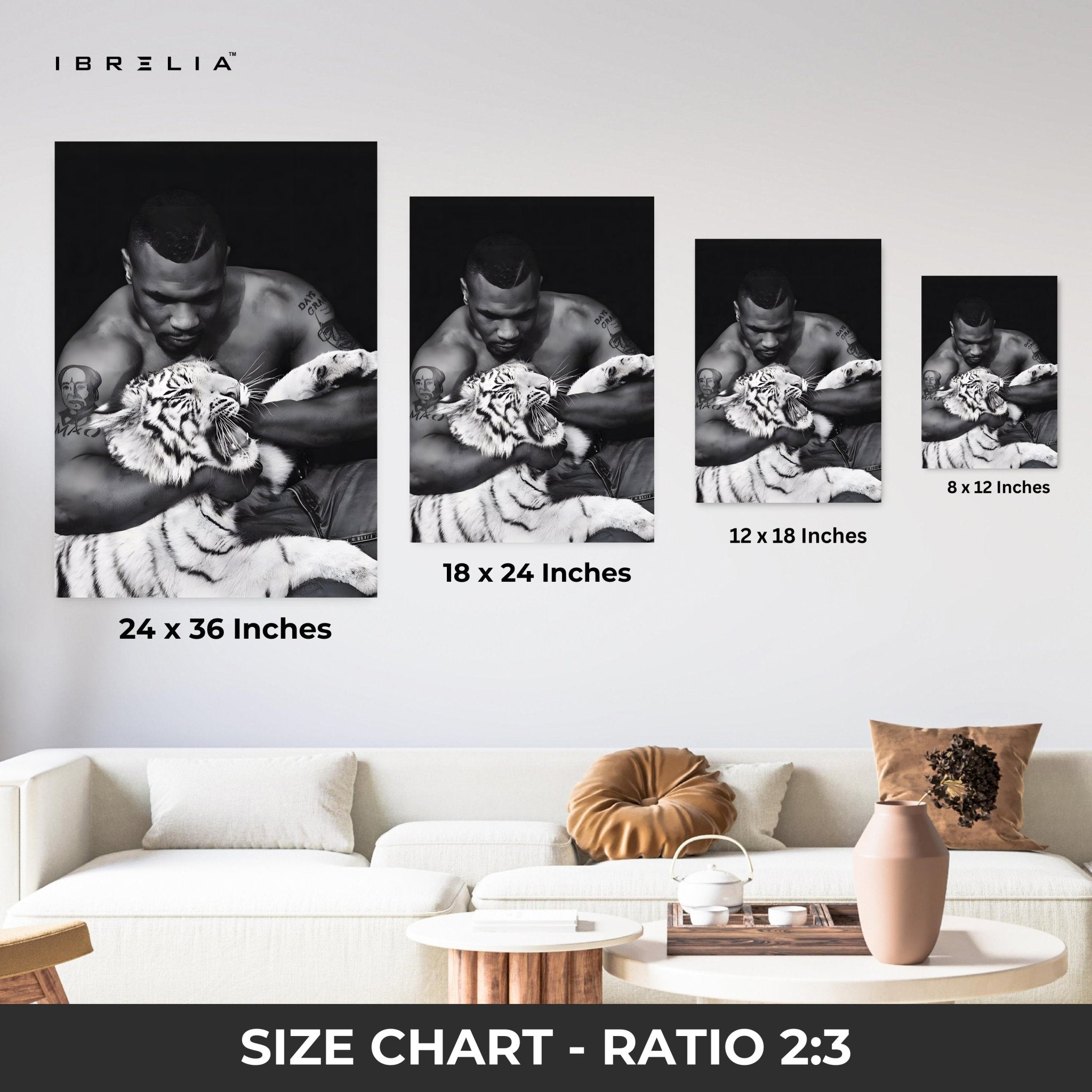 Mike Tyson & White Tiger Wall Art – Power Meets Majesty | IBRELIA™ - IBRELIA