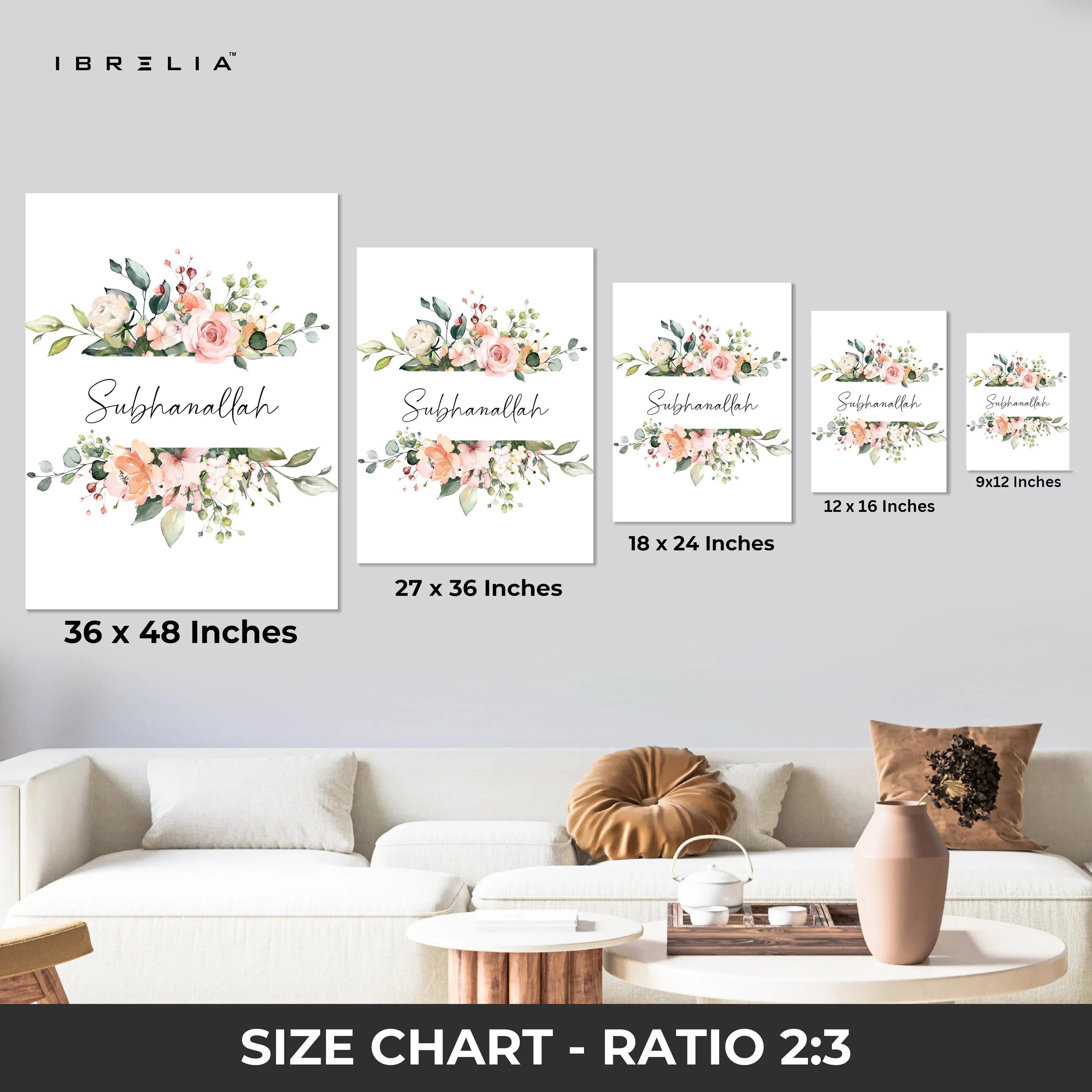 SubhanAllah Alhamdulillah Allahu Akbar Floral 3 Panel Islamic 4K Ultra HD Wall Art in Pakistan | IBRELIA™ IBRELIA