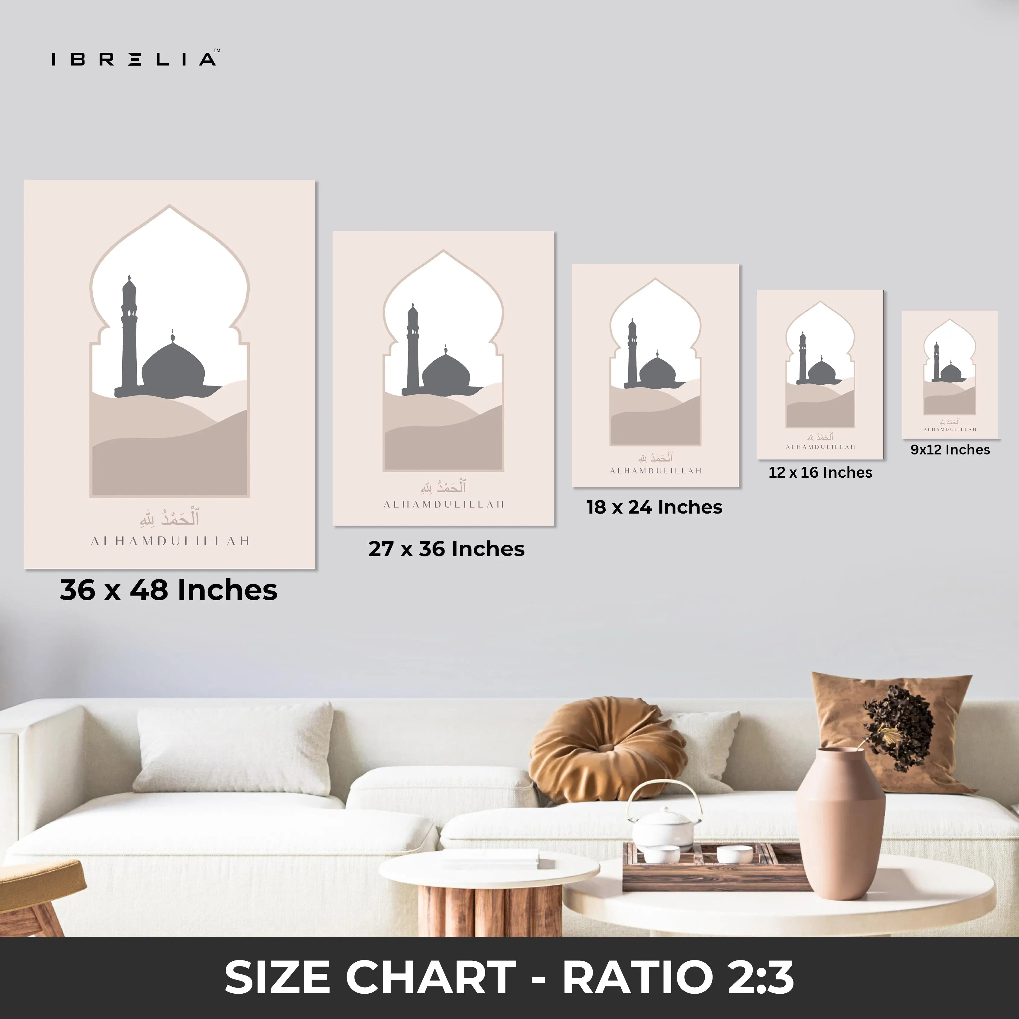 Alhamdulillah Subhanallah Allahu Akbar Mosque Arch 3 Panel Islamic 4K Ultra HD Wall Art in Pakistan | IBRELIA™ IBRELIA