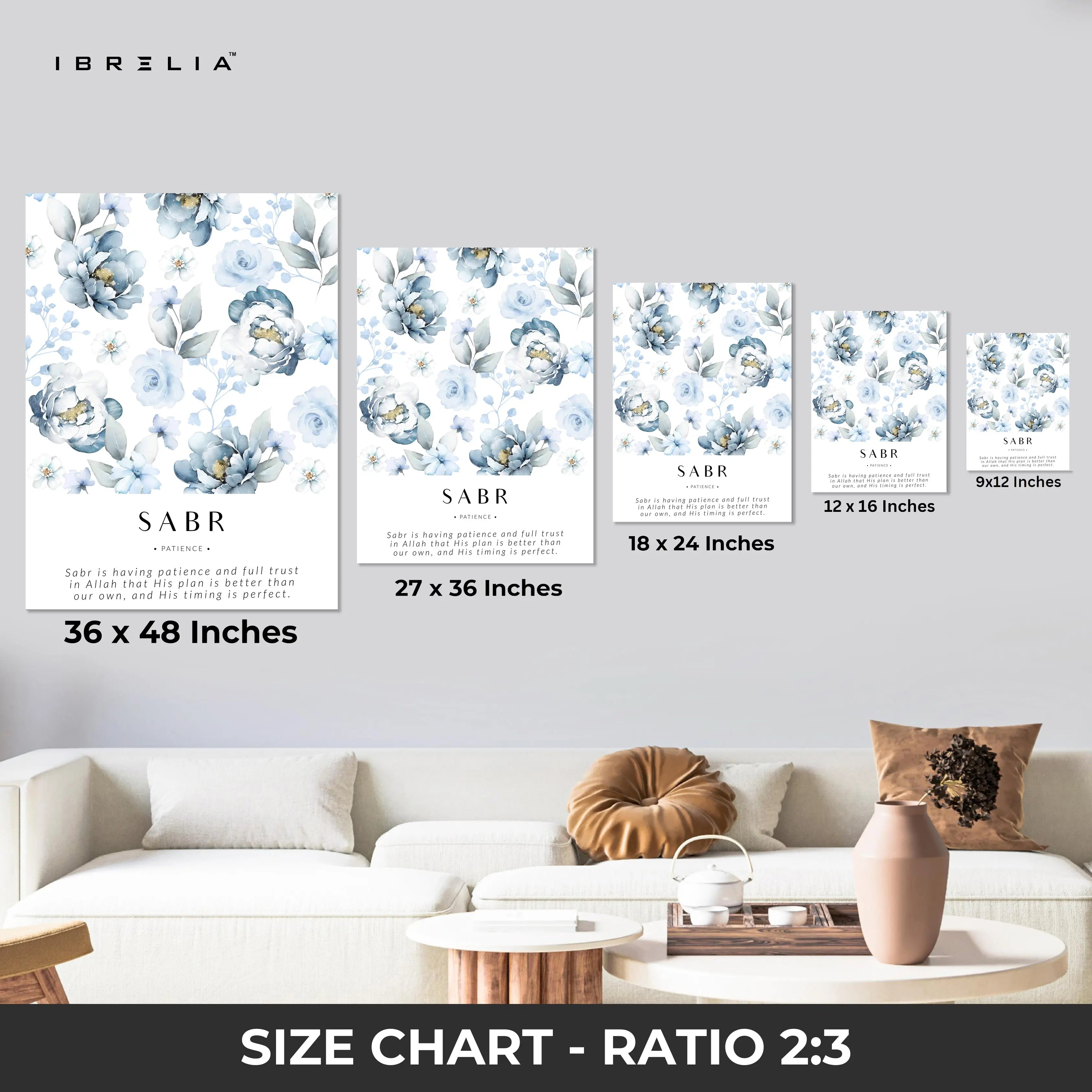 Sabr Shukr Tawakkul Floral Islamic 3 Panel 4K Ultra HD Wall Art in Pakistan | IBRELIA™ IBRELIA