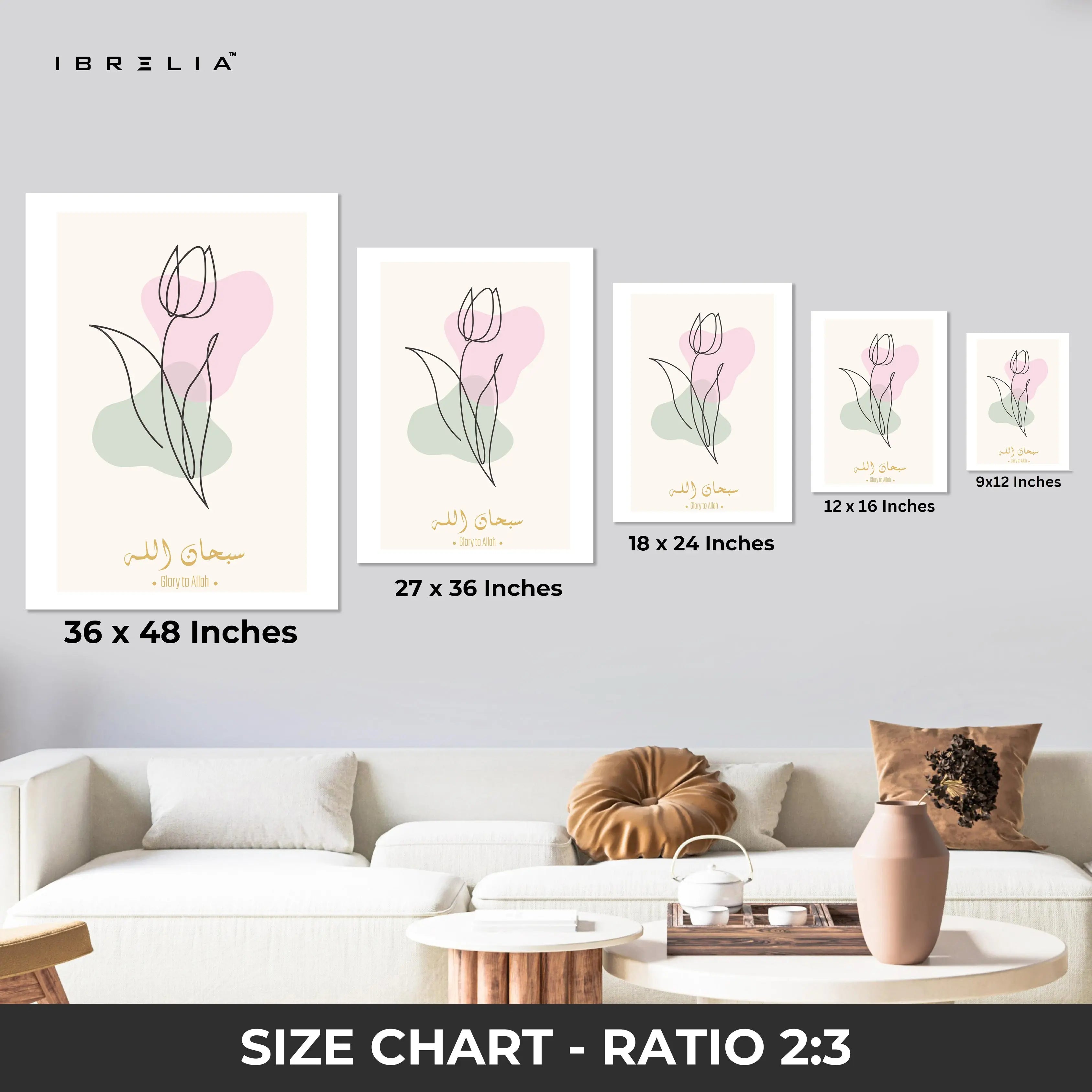 Subhanallah Alhamdulillah Allahu Akbar Floral Minimalist 3 Panel Islamic 4K Ultra HD Wall Art in Pakistan | IBRELIA™ IBRELIA