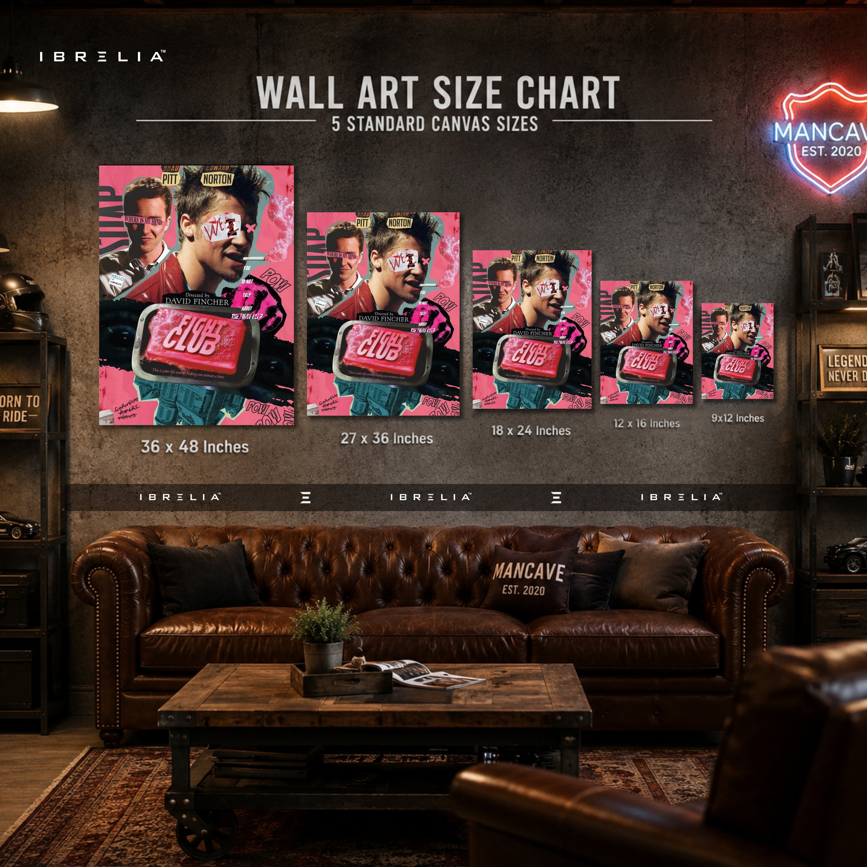 Fight Club Soap Poster Premium Canvas Wall Art – Tyler Durden Vintage Movie Collage Artwork | Cult Classic Canvas Decor | IBRELIA™