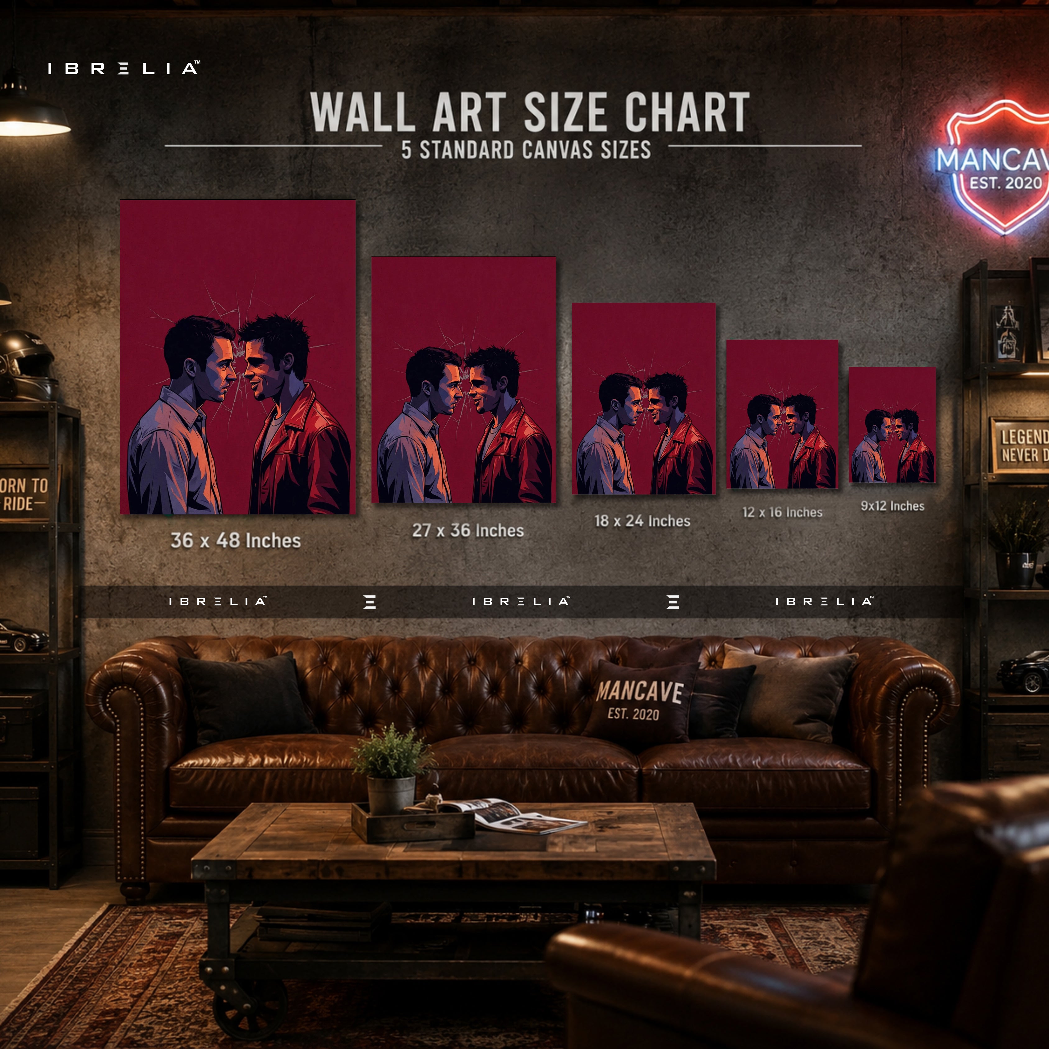 Split Personality Premium Canvas Wall Art – Fight Club Inspired Modern Movie Artwork | Tyler Durden Minimalist Canvas Decor | IBRELIA™