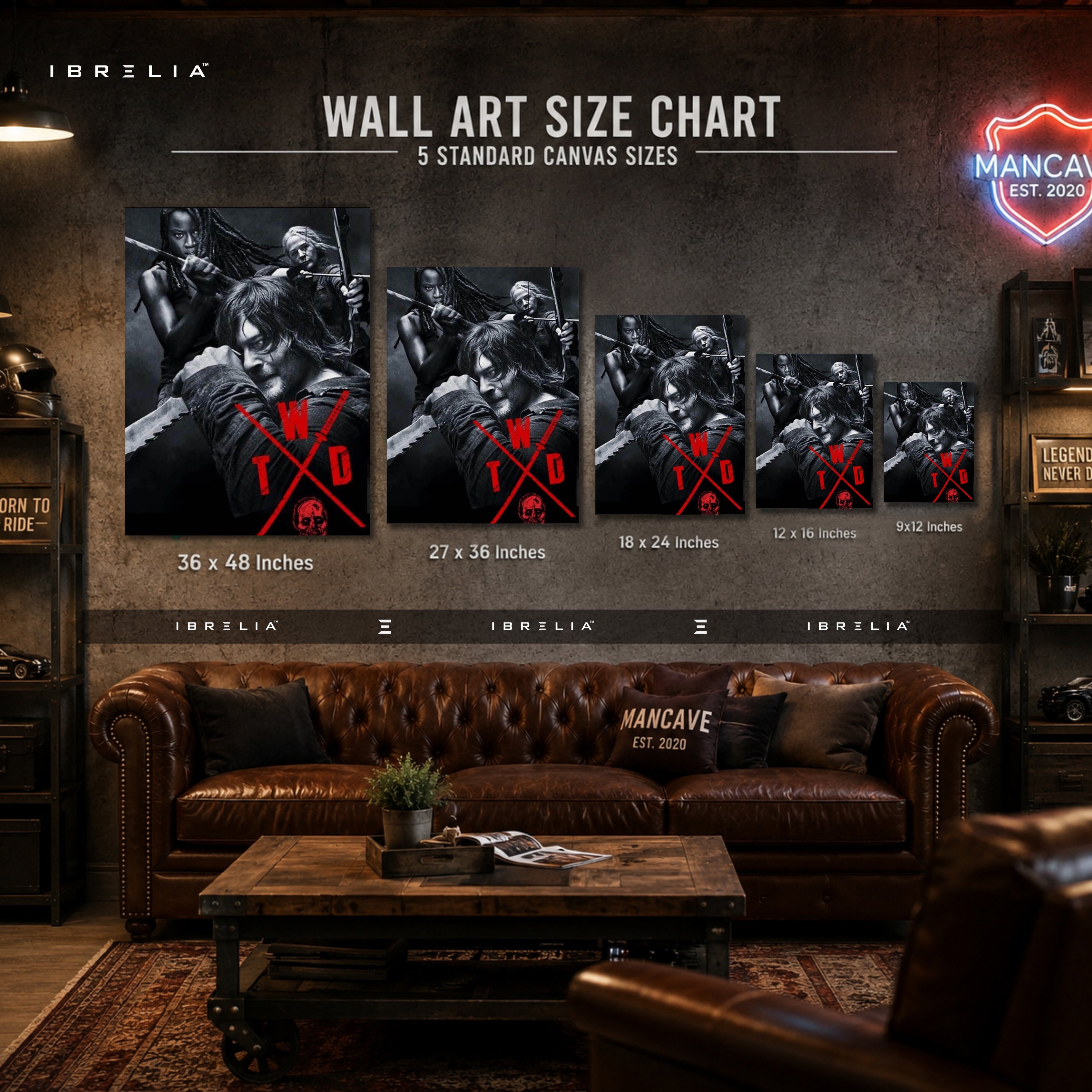 The Walking Dead Premium Wall Art – Daryl Dixon, Michonne & Carol 4K Wrapped MDF Frame | IBRELIA™