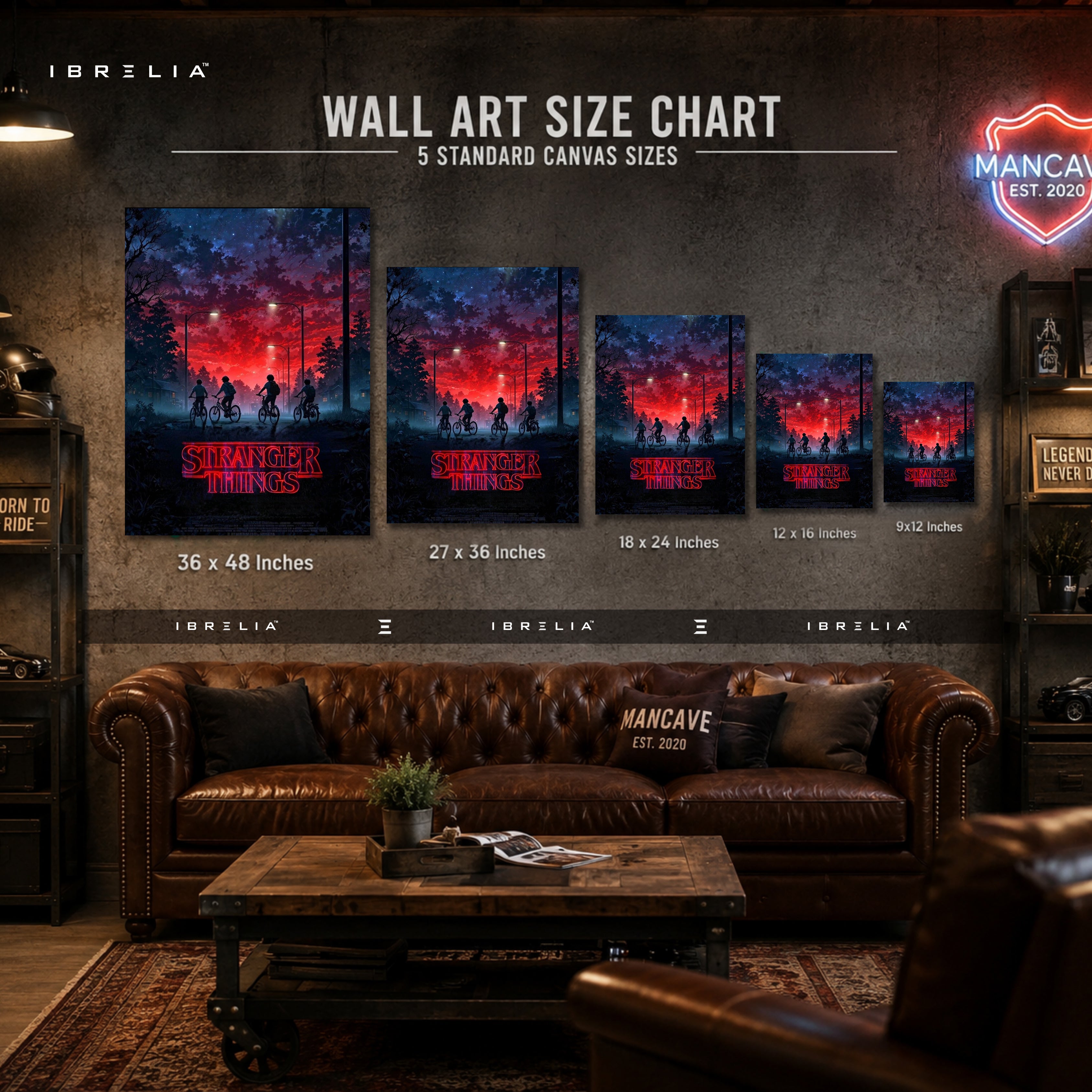 Stranger Things Premium Canvas Wall Art – Hawkins Bicycle Poster | Netflix Series Artwork | Retro Sci-Fi Horror Canvas Decor | IBRELIA™
