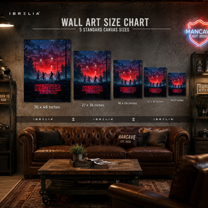 Stranger Things Premium Canvas Wall Art – Hawkins Bicycle Poster | Netflix Series Artwork | Retro Sci-Fi Horror Canvas Decor | IBRELIA™