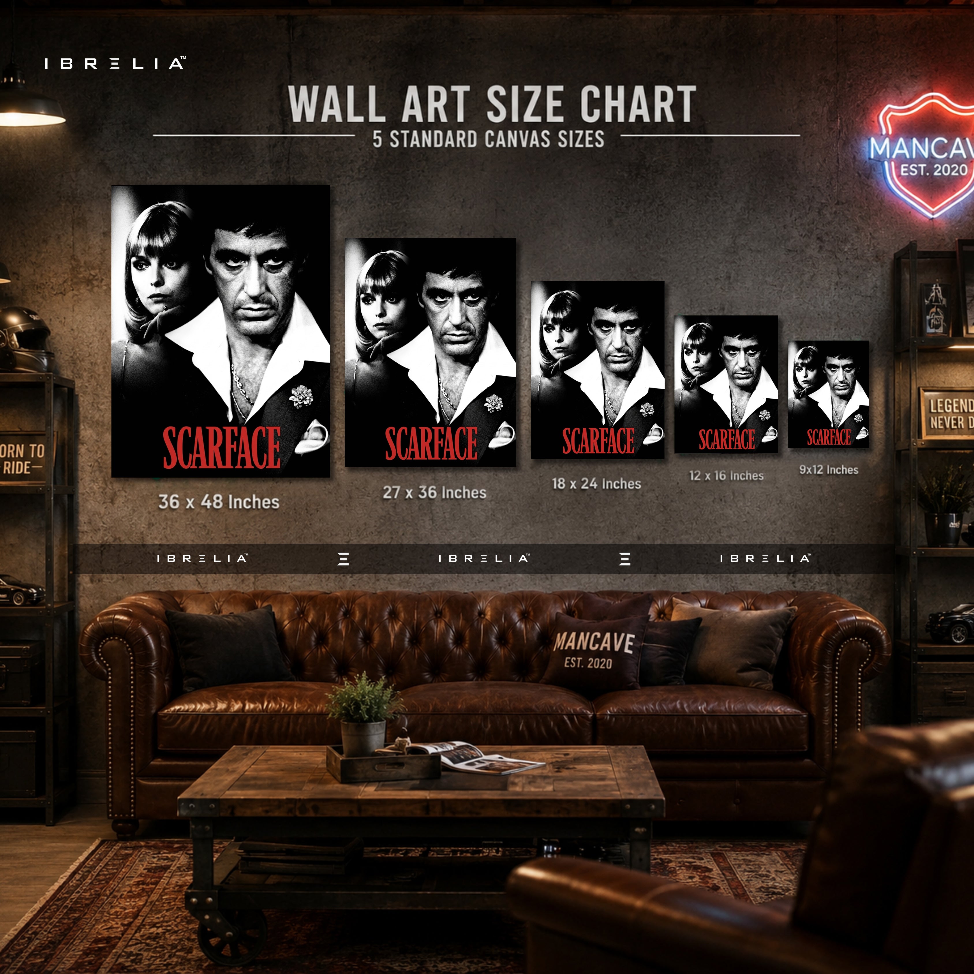 Scarface Movie Wall Art – Tony Montana Vintage Black & White Premium Wrapped MDF Wall Decor | IBRELIA™