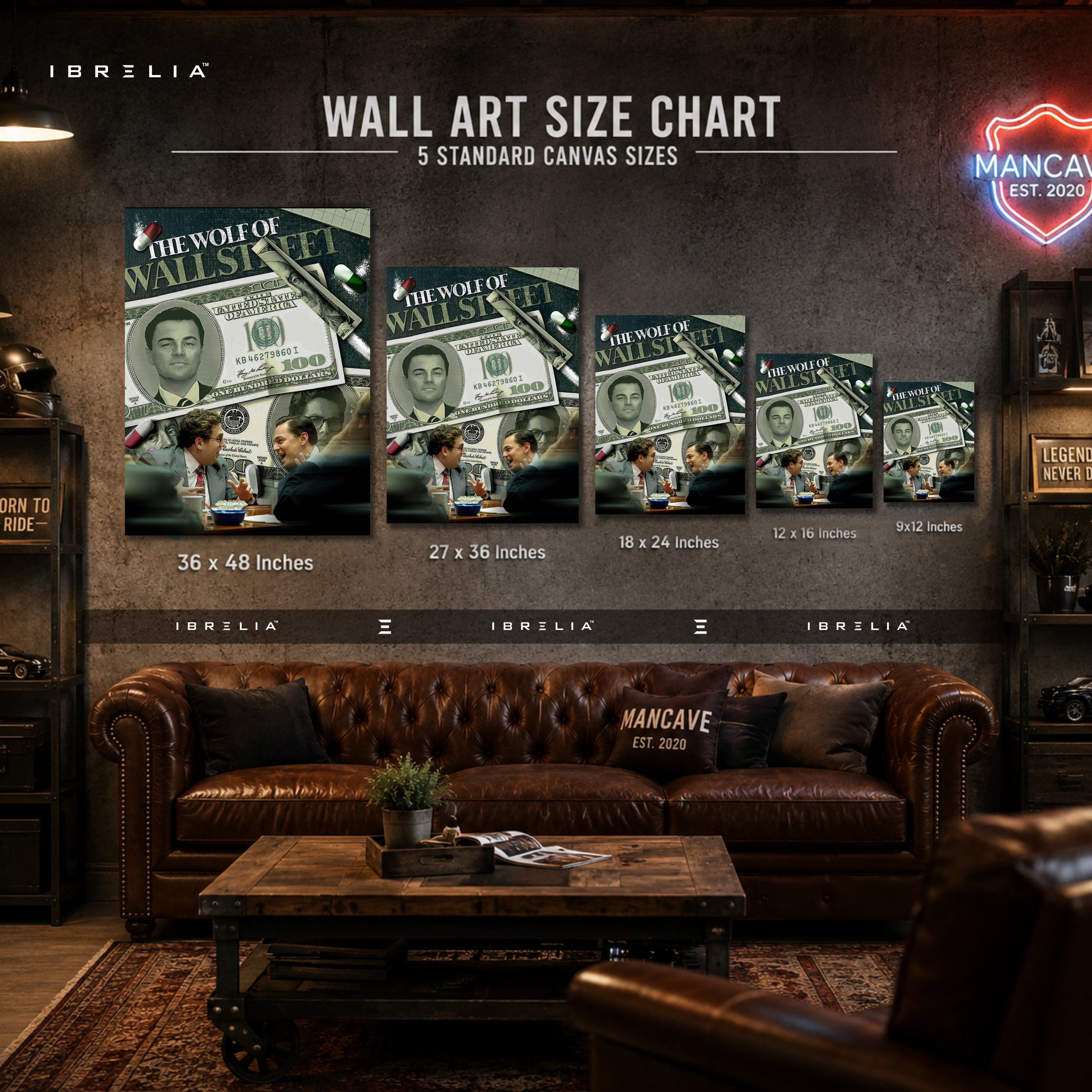 The Wolf of Wall Street Money Collage Premium Canvas Wall Art – Jordan Belfort Movie Poster | Luxury Office Decor | IBRELIA™