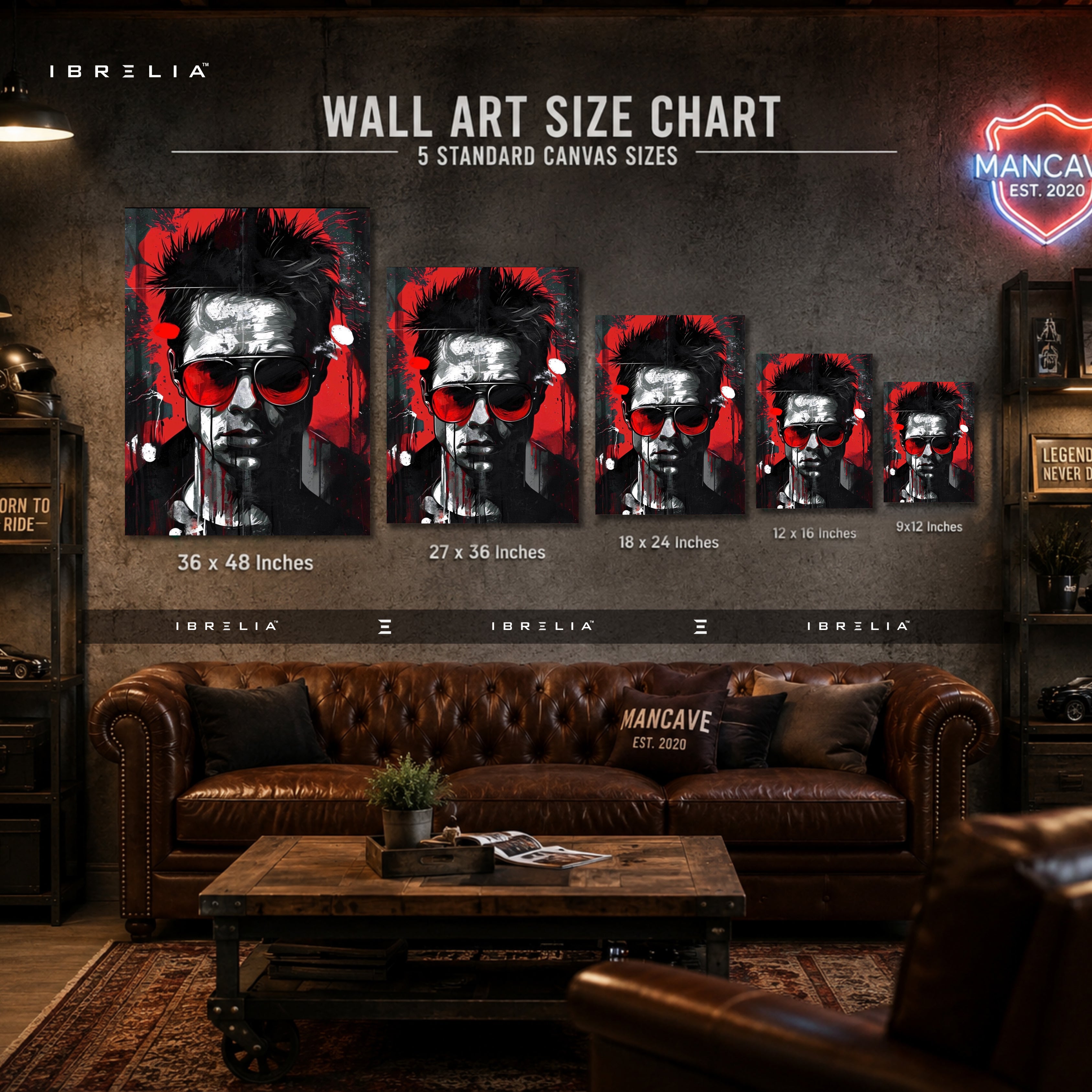 Tyler Durden Abstract Portrait Premium Canvas Wall Art – Fight Club Inspired Modern Movie Artwork | Red & Black Pop Art Decor | IBRELIA™