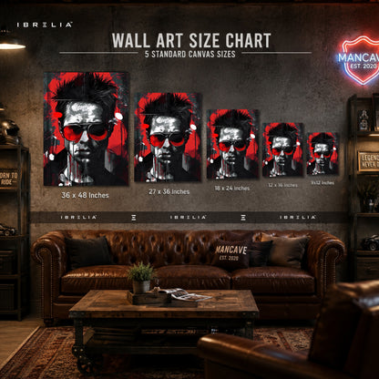 Tyler Durden Abstract Portrait Premium Canvas Wall Art – Fight Club Inspired Modern Movie Artwork | Red & Black Pop Art Decor | IBRELIA™