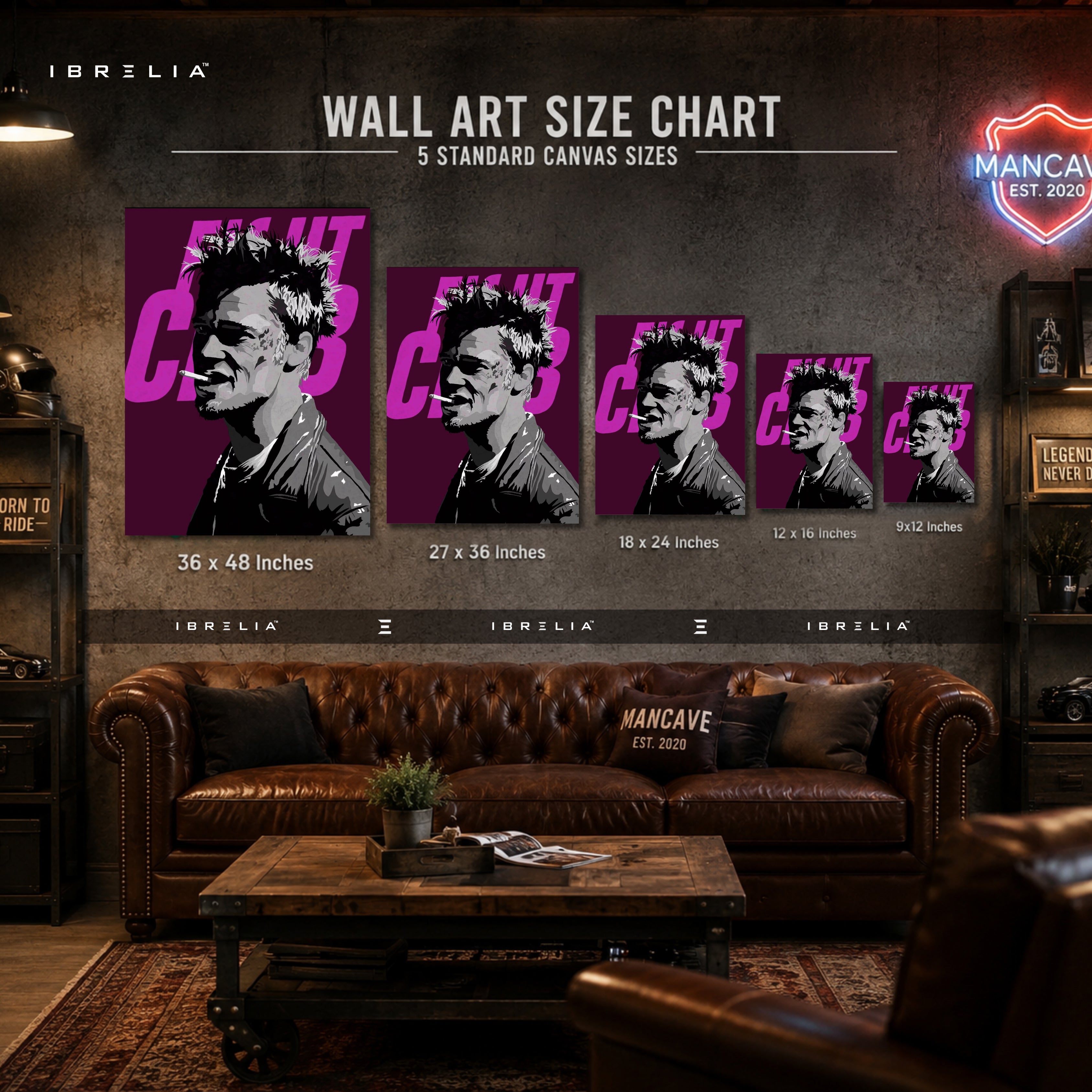 Tyler Durden Pop Art Premium Canvas Wall Art – Fight Club Inspired Modern Movie Artwork | Purple Minimalist Wall Decor | IBRELIA™