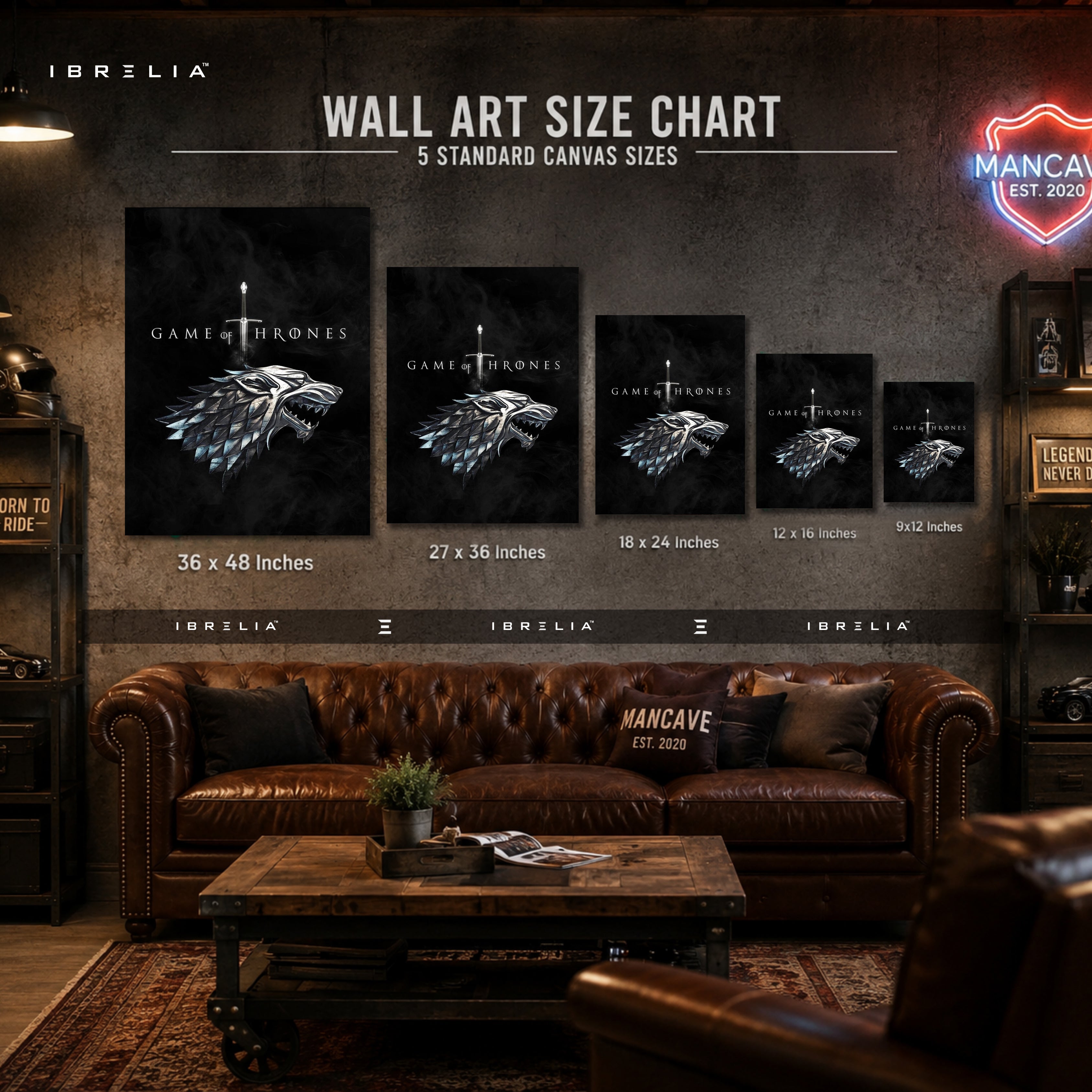 House Stark Direwolf Premium Wall Art – Game of Thrones 4K Wrapped MDF Frame | IBRELIA™