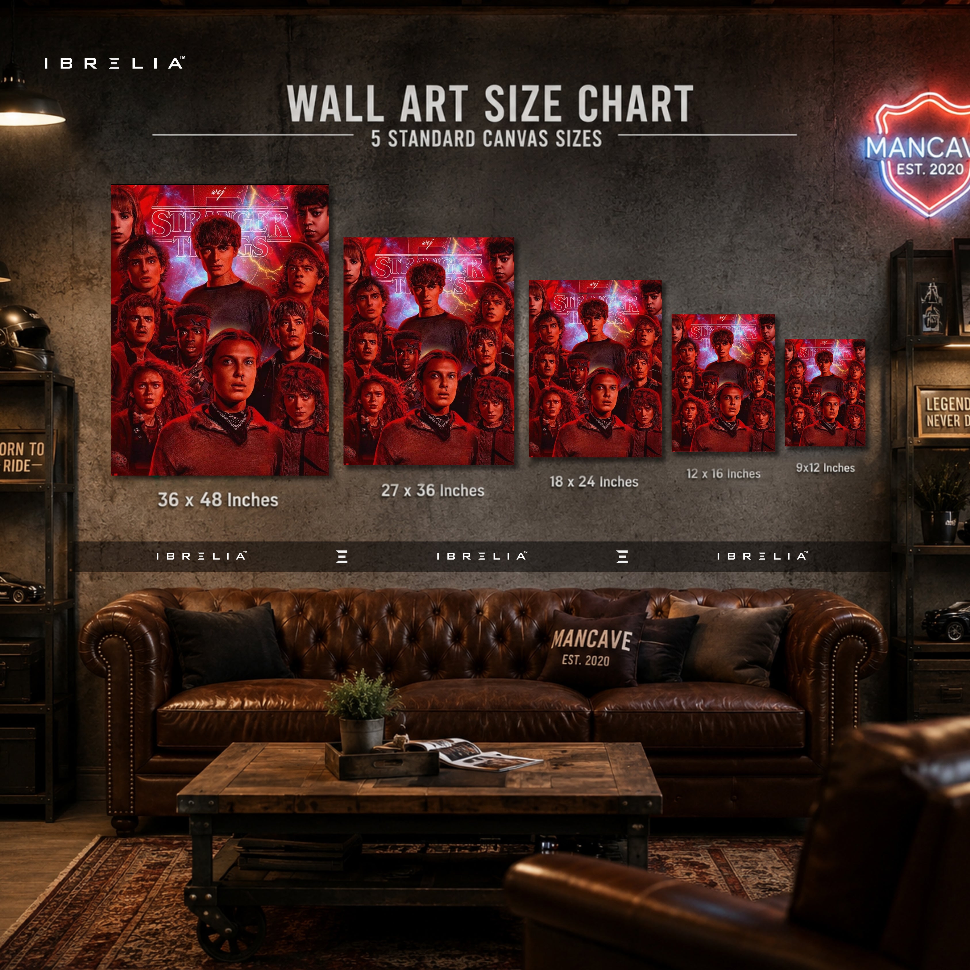 Stranger Things Cast Premium Canvas Wall Art – Netflix Series Character Poster | Retro Sci-Fi Horror Canvas Decor | IBRELIA™
