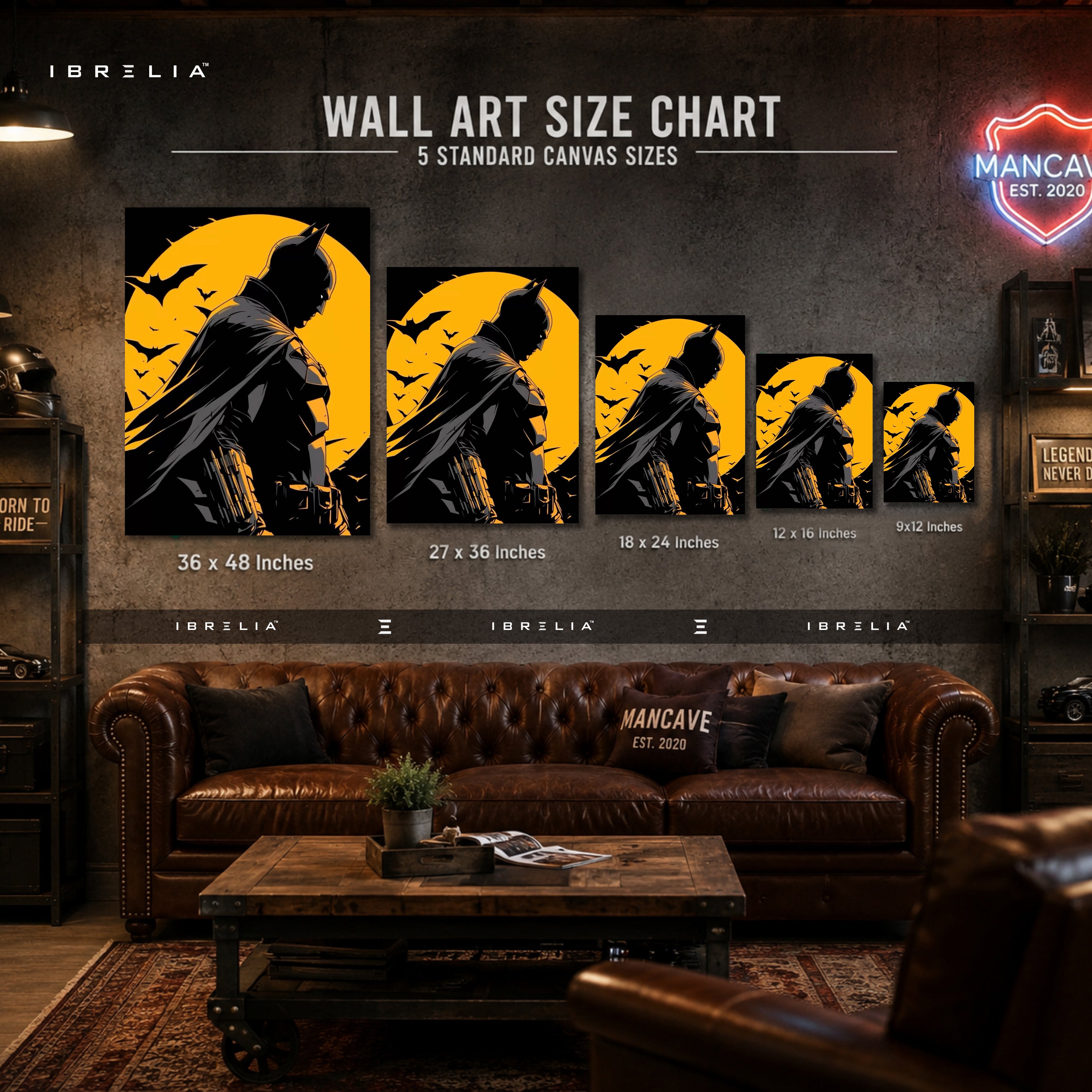The Dark Knight Batman Wall Art – Gotham Moon Silhouette Premium Wrapped MDF Wall Decor | IBRELIA™