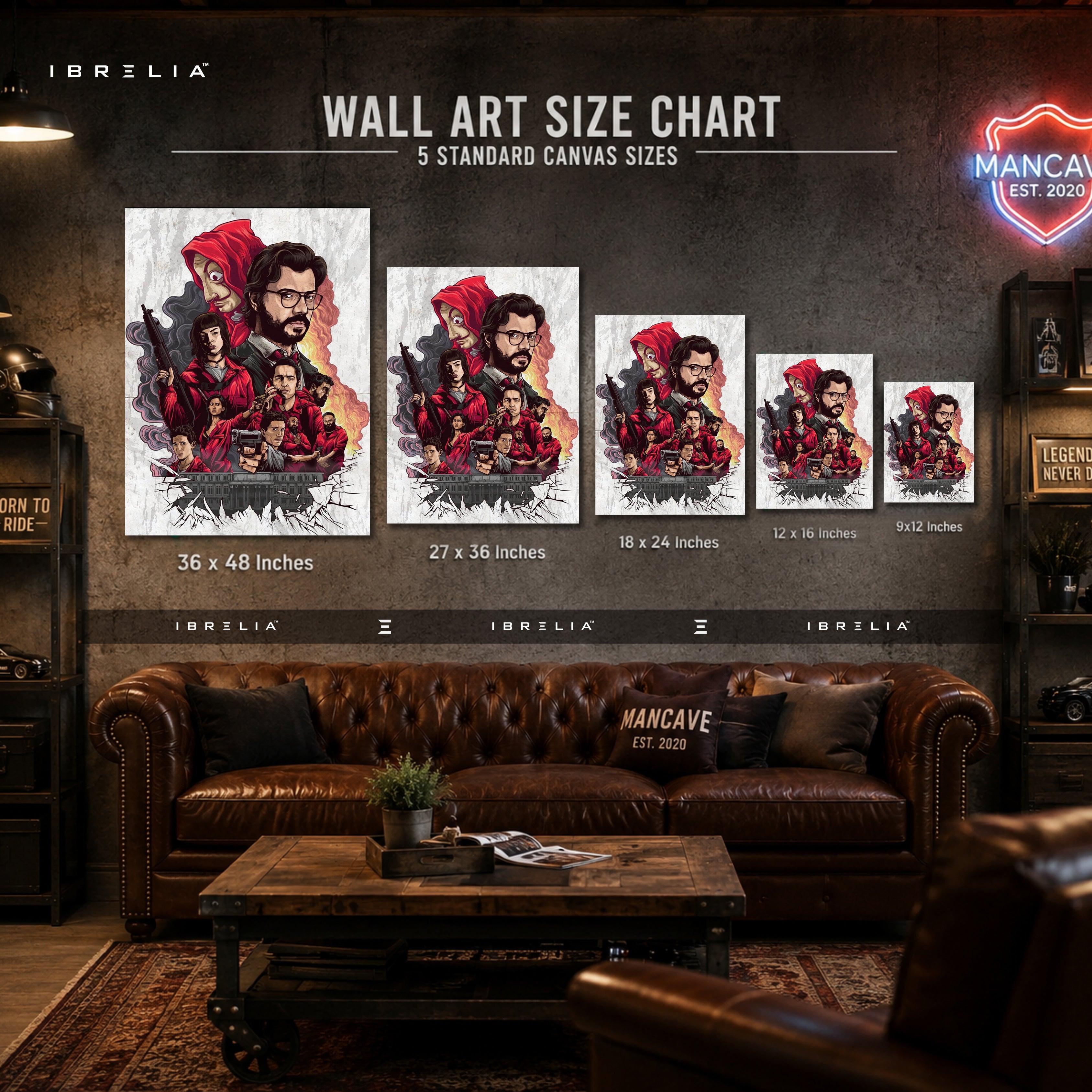 Money Heist Premium Collage Wall Art – La Casa de Papel (The Professor & Crew) 4K Wrapped MDF Frame | IBRELIA™