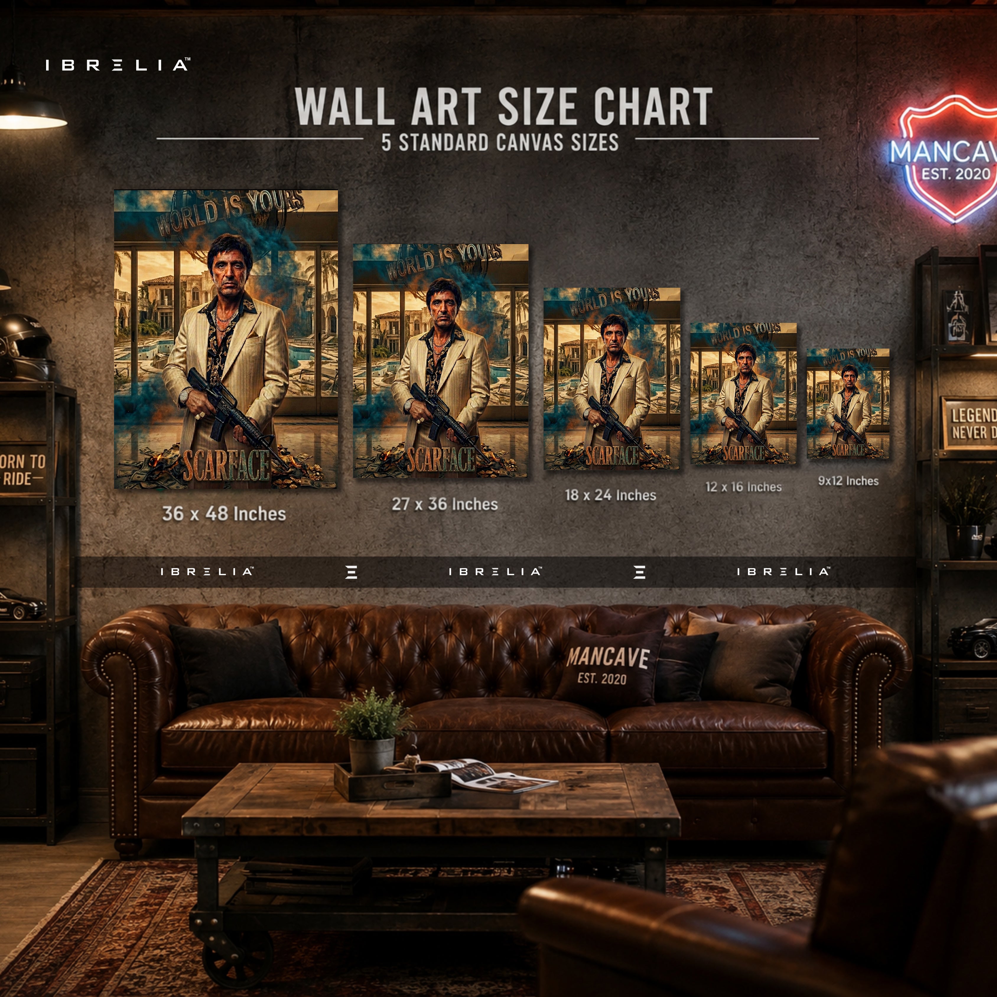 Scarface Movie Wall Art – Tony Montana "The World Is Yours" Premium Wrapped MDF Wall Decor | IBRELIA™