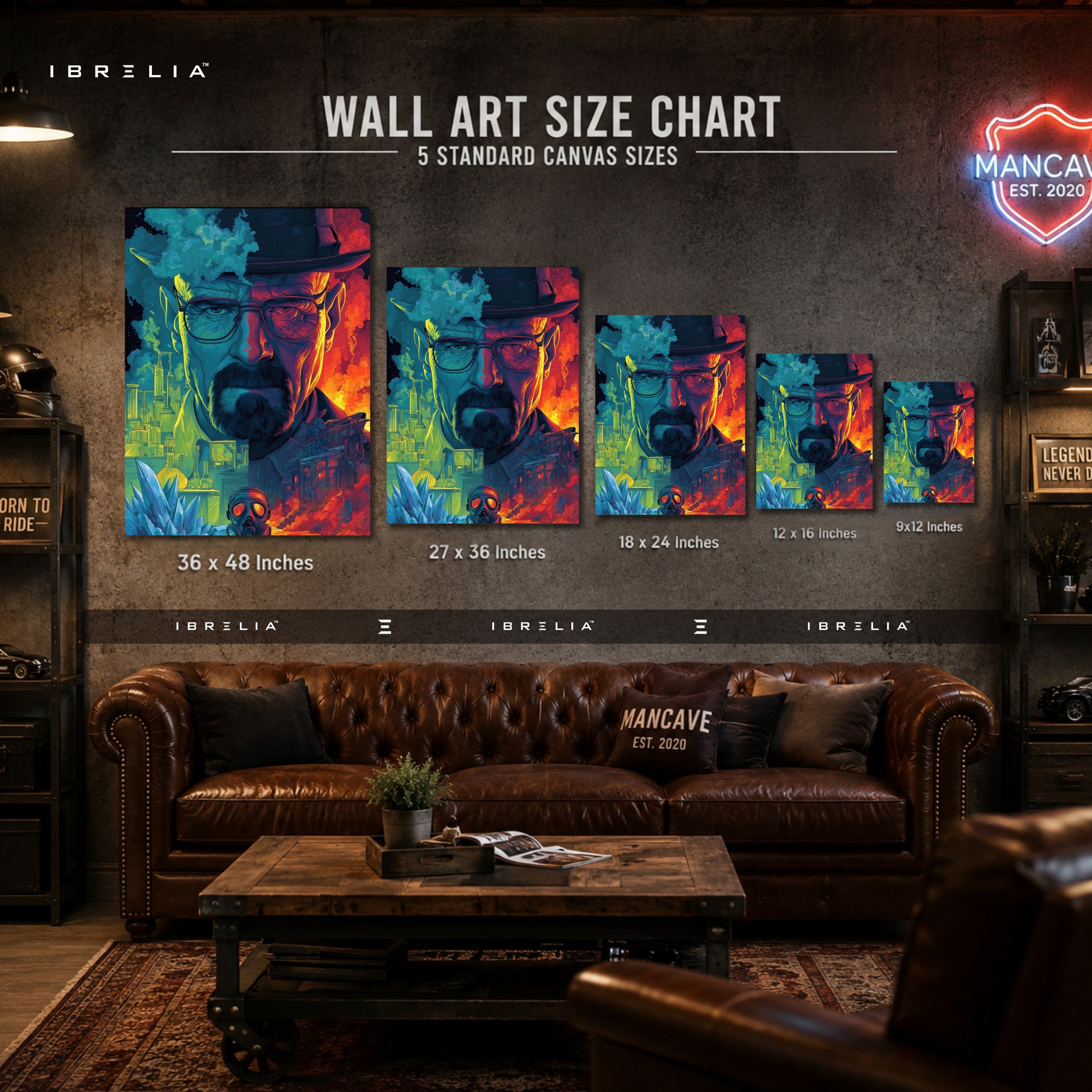 Breaking Bad Heisenberg Neon Canvas Wall Art – Walter White Crystal Lab Canvas Print | Breaking Bad Wall Decor | IBRELIA™